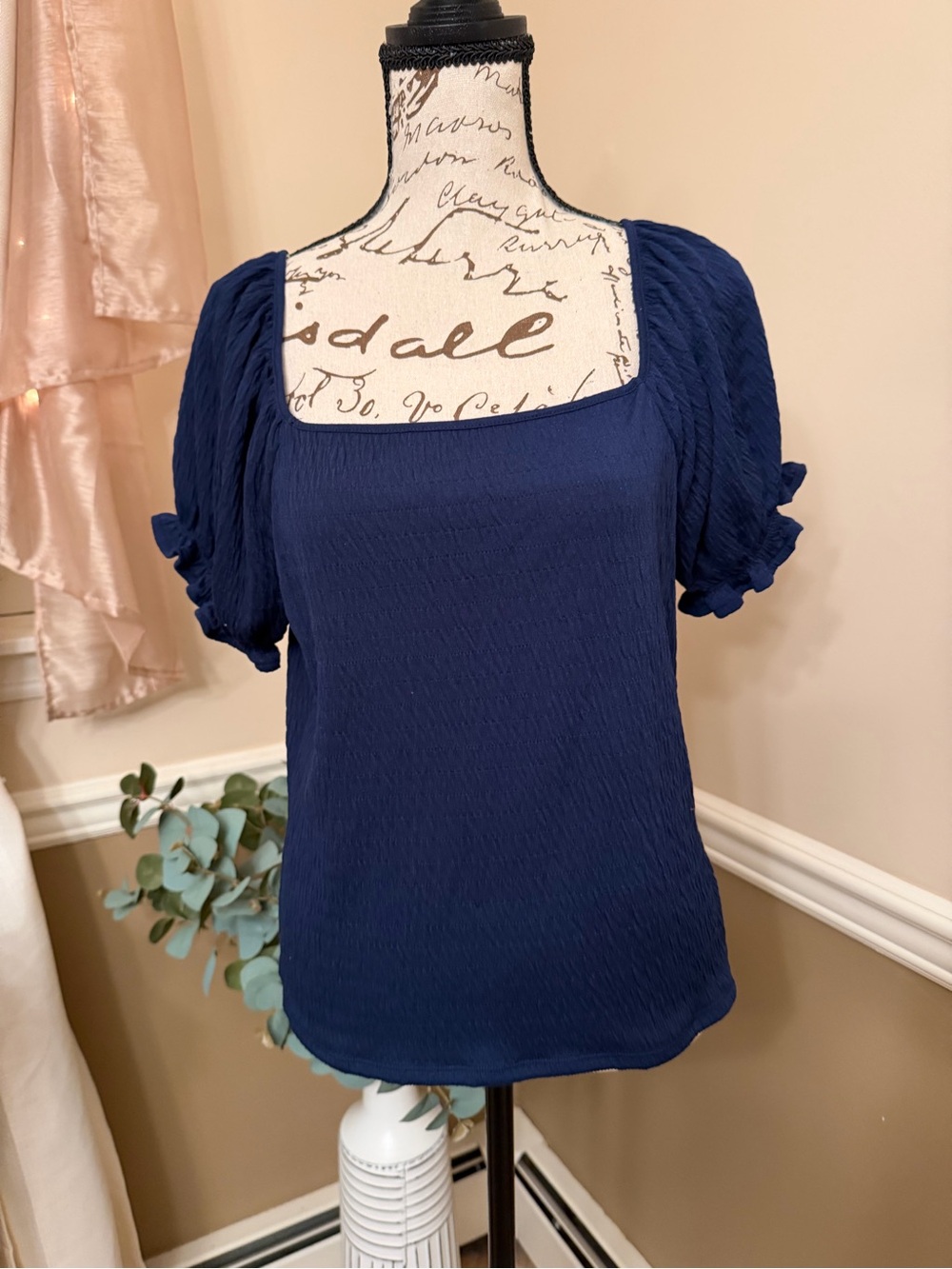 A.N.A Women's Square Neck Navy Puff Sleeve Top/ MED/NWOT